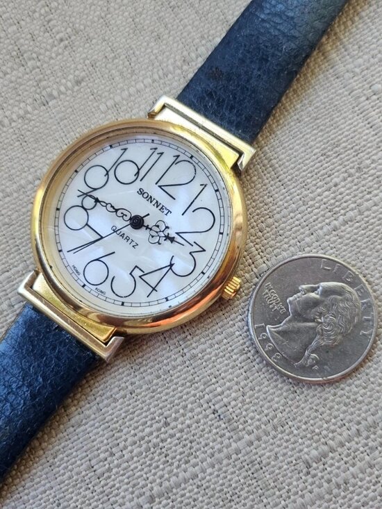 Sonnet Women Watch Blue Lizard Grain Leather Band Analog Quartz Gold Tone main image 11